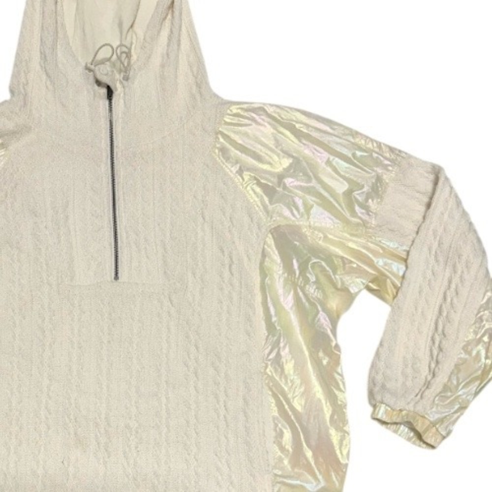 Free People Movement Knit 1/2 Zip Sweetest Pulllover Sweater Ivory Iridescent L - Picture 6 of 8